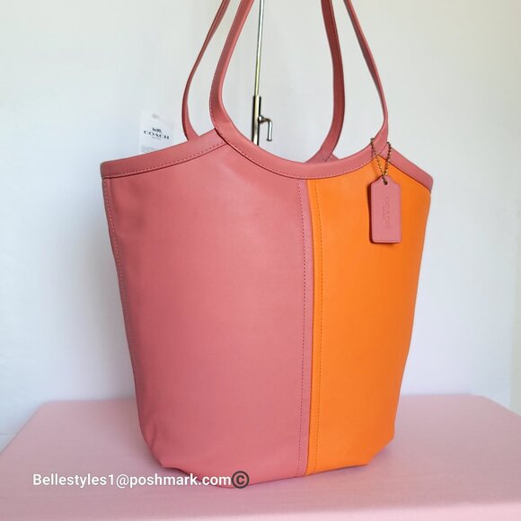 COACH Bea Colorblocked Smooth Leather Large Tote -Taffy Orange multi color ⭐ - Picture 2 of 16